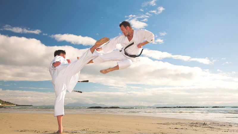 Zu den Abwehrtechniken des Hapkido zählen Handtechniken, Fuß- und Beintechniken, Atemtechnik sowie die Fallschule