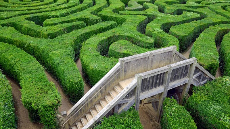 Ansicht von oben: Labyrinth oder Irrgarten aus Hecken