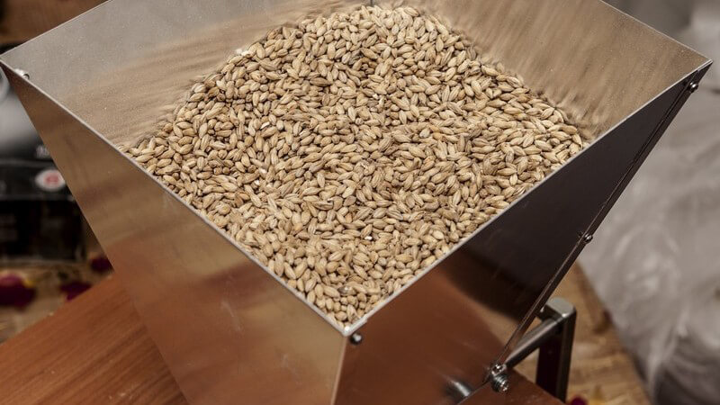 Mit Malz befüllte Malzmühle aus Edelstahl