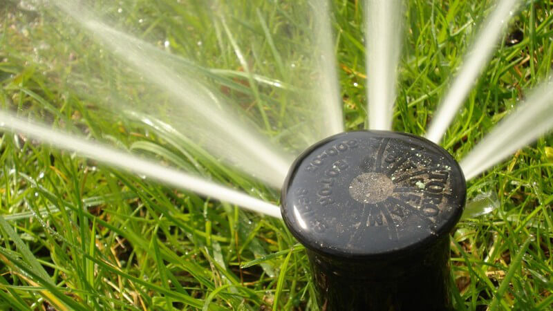 Nahaufnahme Rasensprenger bewässert Rasen